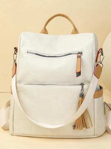 Mode Patchwork PU-Leder Rucksack Für Damen Große Kapazität Quasten-Verzierung Vintage Reisetasche Urban Schule Pendeln Rucksack