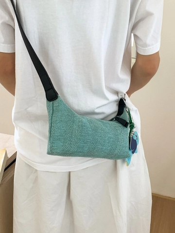 Women Fashion Woven Underarm Bag Minimalist Korean Style Crossbody Handbag Elephant Charm Solid Color Dumpling Bag Daily Purse