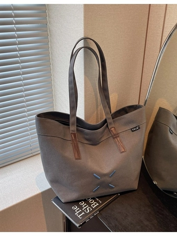 Sac Fourre-tout en Toile de Grande Capacité pour Femmes Simple Sac à Épaule Polyvalent Avec Point de Croix Et Fermeture Éclair