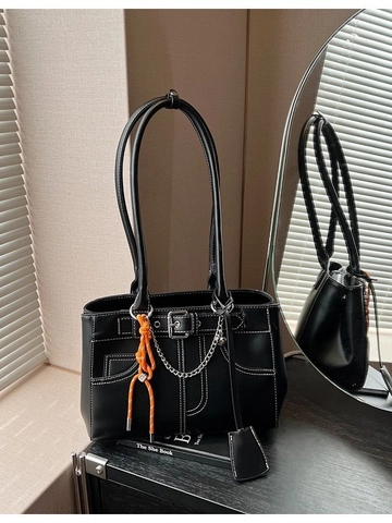 Borsa Tote in Pelle PU di Grande Capacità per Donna Borsa a Spalla Minimalista Con Fibbia a Catena Cuciture a Contrasto Borsa di Moda