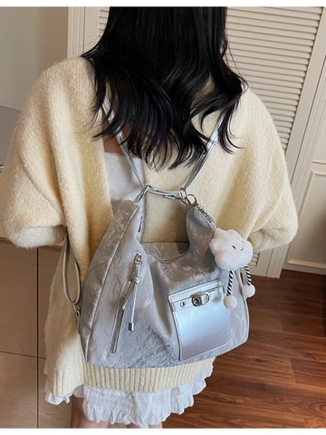 Women Large Capacity Pleated PU Leather Hobo Shoulder Bag Casual Commuter Tote With Plush Cloud Charm Fashion Backpack