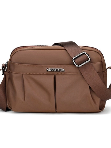 Fashionable Women Fabric Crossbody Bag Casual Small Square Messenger Bag With Adjustable Wide Strap Pleated Multi-Pocket Bag