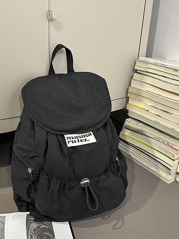 Women Casual Nylon Backpack Large Capacity Waterproof Drawstring School Bookbag Travel Daypack Fashion Letter Patch Bag
