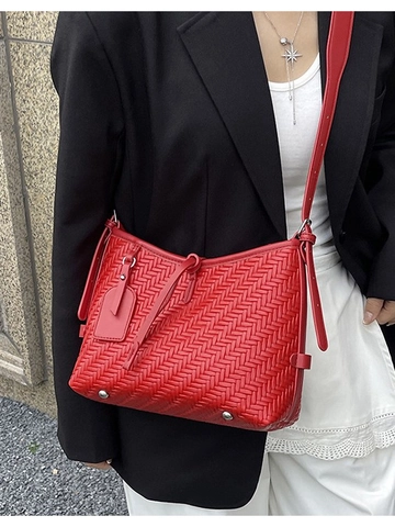 Women Braided PU Leather Crossbody Bag Fashion Woven Shoulder Bag Casual Tote Bag With Single Strap Elegant Daily Handbag
