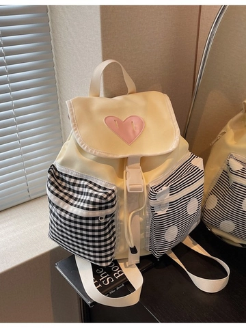 Korean Style Women Canvas Backpack Large Capacity Heart Patchwork School Bag For Students Fashion Multi Pocket Travel Bag