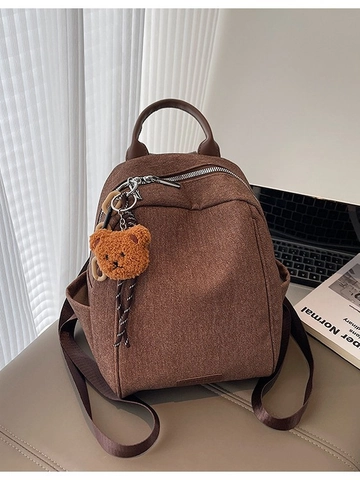 Damen Kontrastfarbe Denim Rucksack Große Kapazität Pendeln Student Schultasche Mit Bären Anhänger Verstellbare Schultergurte Mode Handtasche