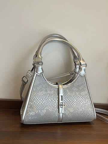 Women Small Bucket Bag PU Leather Snake Pattern Shoulder Bag Silver Lock Retro Hobo Handbag Crossbody Bag For Everyday Work