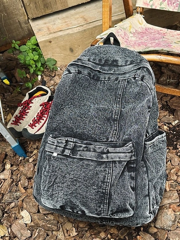Sac à Dos en Denim Délavé Vintage pour Femmes Hommes Étudiants Cartable Rétro Décontracté Patchwork Rayé Jeans Sac de Voyage Quotidien