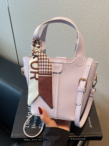 Femme Mode PU Cuir Sac Seau Litchi Texture Sac à Main Avec Écharpe en Soie Sac à Bandoulière Décontracté Navetteur