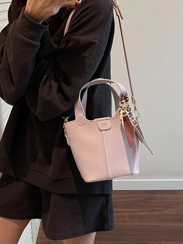 Femme Mode PU Cuir Sac Seau Litchi Texture Sac à Main Avec Écharpe en Soie Sac à Bandoulière Décontracté Navetteur