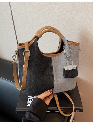 Sac Seau en Toile Bloc de Couleur de Grande Capacité pour Femmes Sac Bandoulière de Couleur Contrastée Cousu Avec Bandoulière