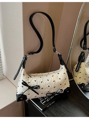 Women Casual Large Capacity Underarm Bag Crossbody Shoulder Bag With Bow Decoration PU Leather Stitching Fashion Hobo Bag