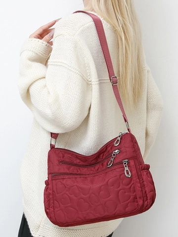 Borsa a Tracolla in Nylon da Donna Trapuntata a Cuore Multitasche Grande Capacità Borsa a Spalla Resistente All'acqua Casual