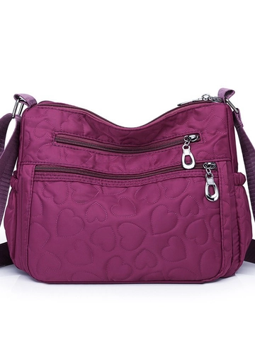 Borsa a Tracolla in Nylon da Donna Trapuntata a Cuore Multitasche Grande Capacità Borsa a Spalla Resistente All'acqua Casual