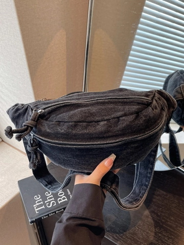 Women Washed Denim Crossbody Bag Large Capacity Jeans Fabric Chest Bag Casual Streetwear Adjustable Strap Travel Waist Pack