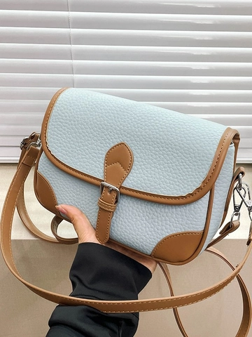Sac Bandoulière en Cuir PU Couleur Contrastée Vintage pour Femmes Petit Sac Carré Motif Litchi avec Bandoulière Réglable