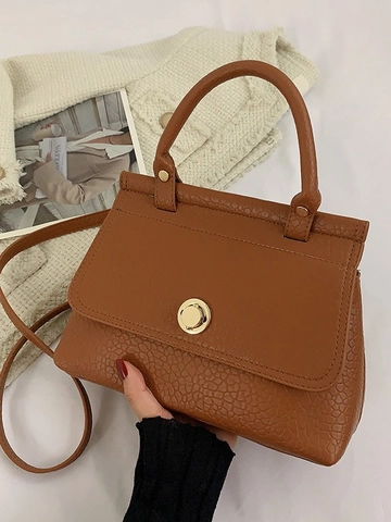 Bolso de Mano Cuadrado Pequeño de Cuero PU Vintage para Mujer Textura Litchi Color Sólido Costuras Bandolera Casual Diario Asa
