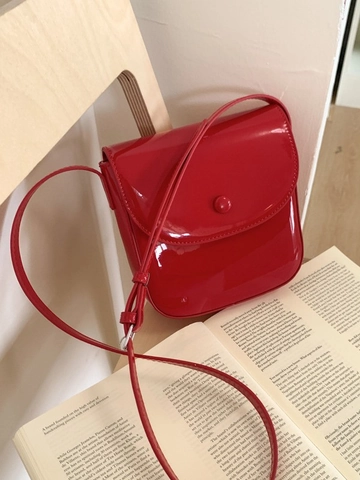 Damen Koreanischer Stil PU Lackleder Satteltasche Minimalistisch Kleine Flip Schulter Umhängetasche Mit Verstellbarem Riemen