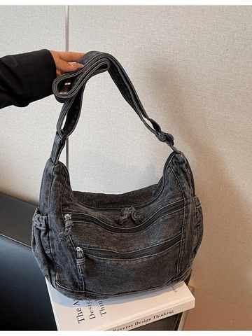 Women Large Capacity Washed Denim Tote Bag Retro Casual Multi-Pocket Crossbody Shoulder Bag For Commuting Shopping Travel