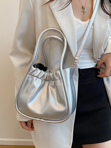 Borsa a Secchiello da Donna in Pelle PU Pieghettata Borsa a Mano a Forma di Nuvola Borsa a Tracolla Versatile Con Tracolla Regolabile