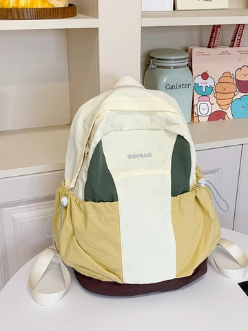 Sac à Dos en Nylon Style Académique Bloc de Couleur Sac d'École Léger pour Femmes Étudiantes Grande Capacité Décontracté