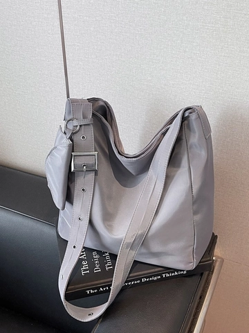 Women Large Capacity Nylon Tote Bag With Small Pouch Commuter Pleated Shoulder Bag Casual Crossbody Handbag Everyday Use