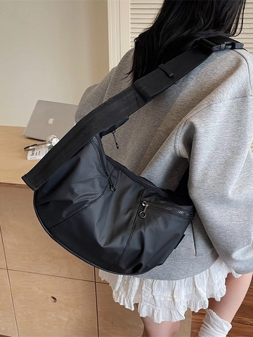 Women Large Capacity Fabric Crossbody Bag Fashion Half Moon Dumpling Bag Waterproof Commuter Shoulder Bag With Adjustable Strap