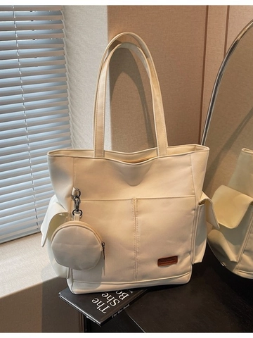 Women Canvas Tote Bag Large Capacity Shoulder Bag Multi Pockets Japanese Style Round Purse Casual Work Handbag