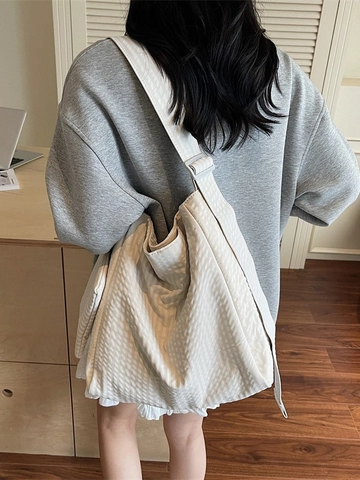 Large Capacity Waffle Gingham Shoulder Bag For Women Casual Tote Bag With Small Pouch Two Piece Set Stylish Daily Bag
