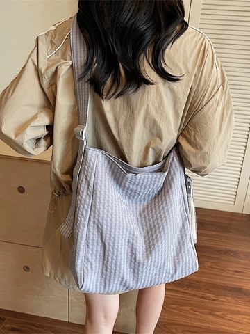 Large Capacity Waffle Gingham Shoulder Bag For Women Casual Tote Bag With Small Pouch Two Piece Set Stylish Daily Bag