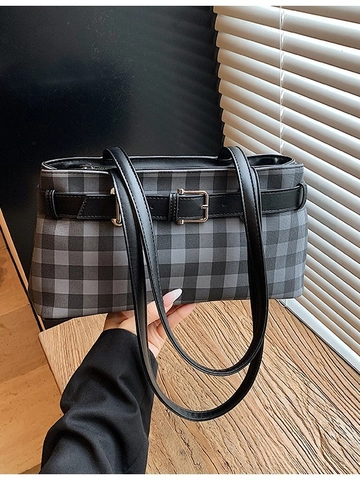 Bolso de Hombro Retro Gingham Plaid para Mujer Cuero PU Gran Capacidad Bolso de Axila Moda Casual Bolso de Mano para Viajar
