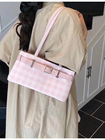 Bolso de Hombro Retro Gingham Plaid para Mujer Cuero PU Gran Capacidad Bolso de Axila Moda Casual Bolso de Mano para Viajar