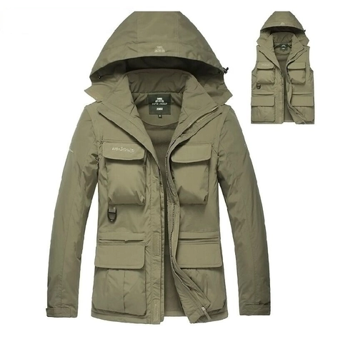 Herren Outdoor Taktische Jacke Fleece Gefüttert Abnehmbare Ärmel Mit Kapuze Mehrfachtaschen Cargo Weste Winddicht Wintermantel