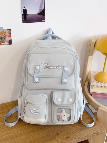 Damen Mode Nylon Rucksack Große Kapazität Schultasche Student Wasserdicht Multi-Taschen Lässige Reise Daypack Mit Plüsch-Anhänger