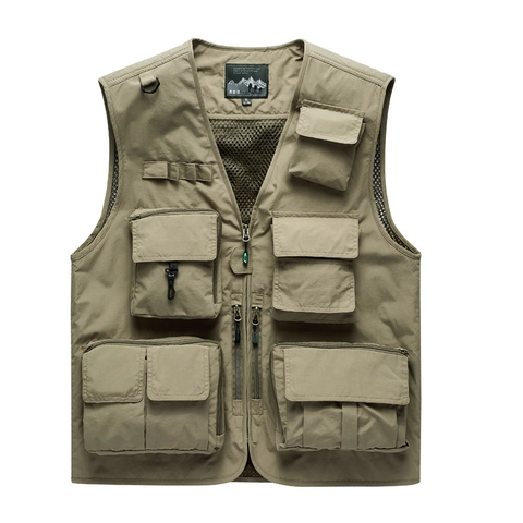 Gilet Cargo de Plein Air pour Hommes Multi-poches Léger Respirant Doublure en Maille Gilet de Pêche Photographie Veste sans Manches