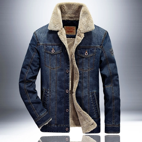 Giacca di Jeans da Uomo Foderata in Sherpa Pile Ispessito Caldo Misto Cotone Cappotto Invernale Stile Militare Taglie Forti Giacca di Jeans Lavata