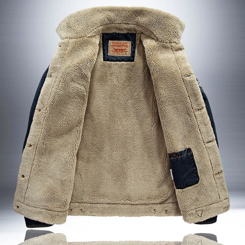 Giacca di Jeans da Uomo Foderata in Sherpa Pile Ispessito Caldo Misto Cotone Cappotto Invernale Stile Militare Taglie Forti Giacca di Jeans Lavata