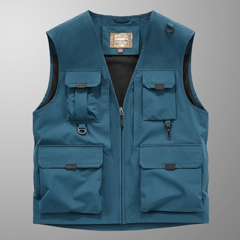 Gilet de Pêche pour Hommes Multi-Poches Séchage Rapide Léger Imperméable Photographie Cargo Gilet Respirant Haut