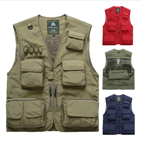 Men's Outdoor Multi-pocket Fishing Vest Breathable Linen Photography Hiking Vest Cargo Gilet With Mesh Lining For Men