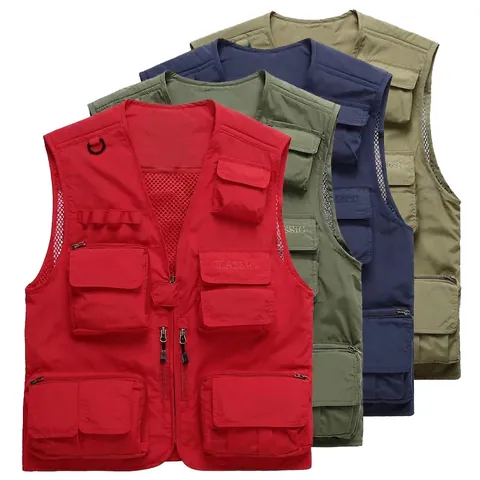 Men's Outdoor Multi-pocket Fishing Vest Breathable Linen Photography Hiking Vest Cargo Gilet With Mesh Lining For Men