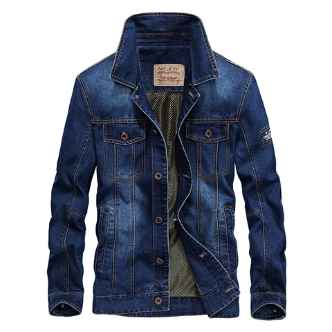 Giacca in Denim Casual da Uomo Capispalla in Misto Cotone Lavato Retrò Con Tasche Multiple e Ricamo sulla Schiena Cappotto di Jeans Moda