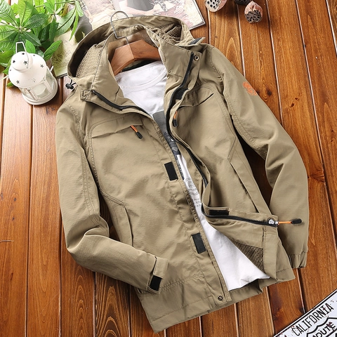 Giacca Outdoor da Uomo Media Lunghezza Antivento Asciugatura Rapida Con Cappuccio Autunno Casual Tinta Unita Cappotto in Poliestere