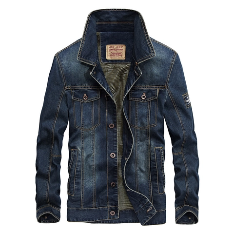 Giacca in Denim Casual da Uomo Capispalla in Misto Cotone Lavato Retrò Con Tasche Multiple e Ricamo sulla Schiena Cappotto di Jeans Moda
