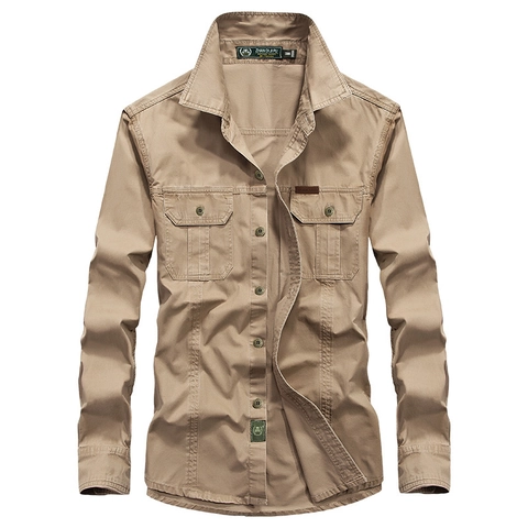 Herren Casual Langarm Baumwolle Arbeitshemd Outdoor Lockere Passform Button-Down Hemd Mit Doppeltaschen Für Männer