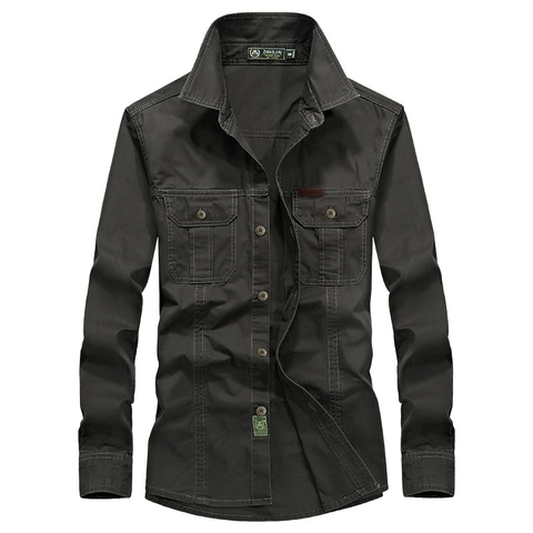 Herren Casual Langarm Baumwolle Arbeitshemd Outdoor Lockere Passform Button-Down Hemd Mit Doppeltaschen Für Männer