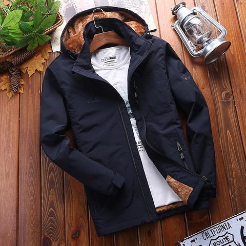 Veste à Capuche Doublée de Polaire pour Hommes Chaud Coupe-vent en Polyester Brodé Veste Rembourrée Casual pour Hommes