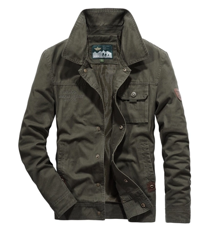 Veste en Coton Décontractée de Plein Air pour Hommes Brodée Multi-Poches Manteau Workwear Avec Doublure en Filet Automne