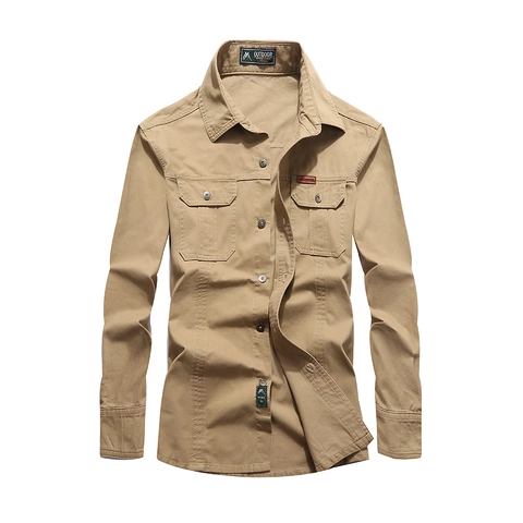 Herren Slim Fit Baumwolle Workwear Langarmhemd Umlegekragen Einfarbig Cargo Utility Hemd Mit Taschen Lässig Top