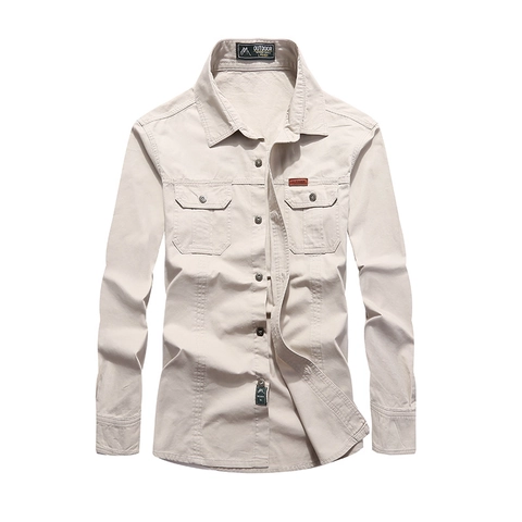 Herren Slim Fit Baumwolle Workwear Langarmhemd Umlegekragen Einfarbig Cargo Utility Hemd Mit Taschen Lässig Top