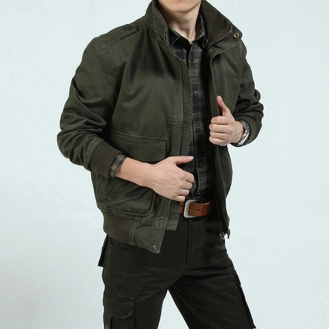 Veste Cargo Style Militaire pour Hommes en Coton Col Montant Multi-Poches Veste Tactique Automne Extérieur Décontracté Coupe-Vent